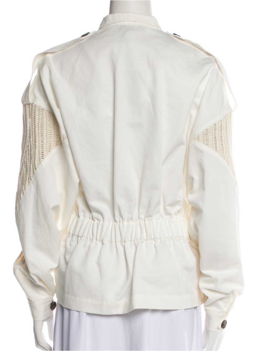 NWT Gentry Portofino Ivory/White crochet Sleeve Tie Waist Utility Jacket Size M - Picture 3 of 5